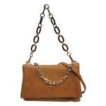 Caleidos Borsa a Spalla Donna in Pelle Caramello con Doppia Catena e Tracolla con Bottoncino