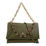 Caleidos Borsa a Spalla Donna in Pelle Foresta con Doppia Catena e Tracolla con Bottoncino