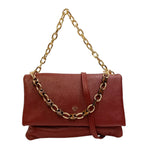 Caleidos Borsa a Spalla Donna in Pelle Vino con Doppia Catena e Tracolla con Bottoncino