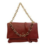 Caleidos Borsa a Spalla Donna in Pelle Vino con Doppia Catena e Tracolla con Bottoncino