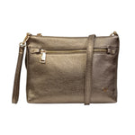 Caleidos Pochette Donna in Pelle Laminata Bronzo con Polsino e Tracolla