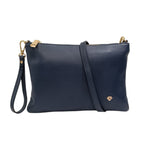 Caleidos Pochette Donna in Pelle Blu con Tracolla e Polsino e Logo Laterale