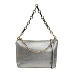 Caleidos Pochette Donna in Pelle Argento con Tracolla e Catena Dorata