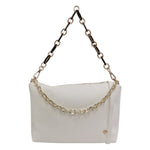 Caleidos Pochette Donna in Pelle Bianca con Tracolla e Catena Dorata