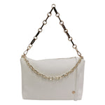 Caleidos Pochette Donna in Pelle Bianca con Tracolla e Catena Dorata