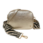 Caleidos Borsa a Tracolla Donna in Pelle Oro Laminata con Doppia Tracolla