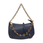 Caleidos Borsa a Spalla Piccola Donna in Pelle Blu con Doppia Catena Dorata