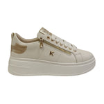 Keys Sneakers Platform Donna in Pelle Bianca Beige con Cerniera Laterale