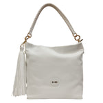 M Brc Borsa a Spalla Donna Linea Farouk in Pelle Bianca con Accessorio Frontale RImovibile