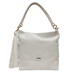 M Brc Borsa a Spalla Donna Linea Farouk in Pelle Bianca con Accessorio Frontale RImovibile
