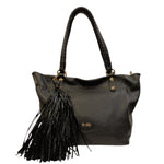 M Brc Borsa a Spalla Donna in Pelle Nero Linea Farouk con Accessorio Laterale Removibile