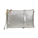 Caleidos Pochette Donna in Pelle Argento con Tracolla e Polsino e Logo Laterale