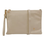 Caleidos Pochette Grande Donna in Pelle Beige con Tracolla e Polsino e Logo Laterale