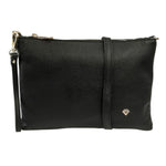 Caleidos Pochette Grande Donna in Pelle Nera con Tracolla e Polsino e Logo Laterale