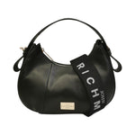 John Richmond Borsa a Mano S Donna in Pelle Nera e Metalleria Oro con Tracolla in Tessuto Logo