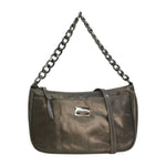 John Richmond Borsa a Spalla Donna con Manico Catena in Pelle Grigio Laminato e Tracolla