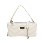 John Richmond Borsa a Mano Donna Doppio Scomparto in Pelle Trapuntata Bianco con Metalleria Argento e Tracolla Catena