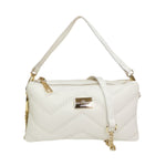 John Richmond Borsa a Mano Donna Doppio Scomparto in Pelle Trapuntata Bianco con Metalleria Oro e Tracolla Catena
