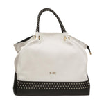 M Brc Borsa a Mano M Donna Linea Chiodo In Pelle Bianco Nero