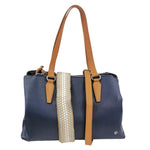 Caleidos Borsa a Spalla Grande Donna in Pelle Blu con Doppia Tracolla e Inserti Cuoio