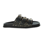 Keys Ciabatta Donna Nera in Pelle con Fibbie e Borchie