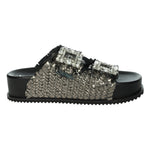 Keys Ciabatta Platform Donna in Pelle Intrecciata Piombo con Maxi Fibbie
