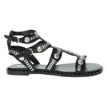 Keys Sandalo Basso Donna in Ecopelle Nero con Borchie e Cinturini