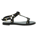 Keys Sandalo Basso Donna in Ecopelle Nera con Borchie Dorate