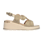 Keys Sandalo Donna in Tessuto Laminato Oro con Zeppa