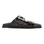 Keys Ciabatta Donna in Pelle Intrecciata Nera con Maxi Fibbie Gioiello