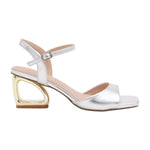 Azarey Sandalo Donna in Ecopelle Laminata Argento con Tacco Dorato Alto 7,5cm