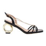 Azarey Sandalo Donna in Ecopelle Nera con Tacco Dorato Alto 7,5cm