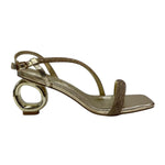 Azarey Sandalo Donna in Ecopelle Laminata Oro con Strass e Tacco Alto 7,5cm