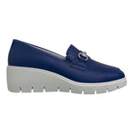Enval Soft Mocassino Blu in Pelle Intrecciata con Zeppa da Donna