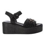 Carmela Sandalo Nero in Pelle con Zeppa da Donna