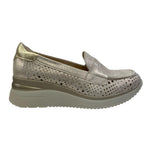 Pitillos Mocassino Donna in Pelle Laminata Oro Traforata con Zeppa