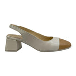 Descanflex Chanelle Donna in Pelle Avorio con Punta in Color Cuoio con Tacco Largo di 6cm