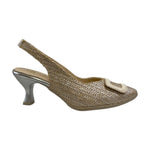 Descanflex Chanelle Donna in Raffia Avorio Argento con Cinturino Elasticizzato e Tacco Basso di 6,5cm