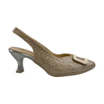 Descanflex Chanelle Donna in Raffia Avorio Argento con Cinturino Elasticizzato e Tacco Basso di 6,5cm