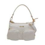 M Brc Borsa a Spalla Donna in Pelle Bianca Linea Voyager con Tasconi Frontali e Tracolla