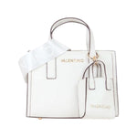 Mario Valentino Borsa a Mano Piccola Donna in Pelle Sintetica Bianca con Cuciture a Contrasto e Doppia Tracolla e Portachiavi Accesssorio Frontale