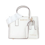 Mario Valentino Borsa a Mano Piccola Donna in Pelle Sintetica Bianca con Cuciture a Contrasto e Doppia Tracolla e Portachiavi Accesssorio Frontale
