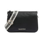 Mario Valentino Borsa a Tracolla Donna con 3 Scomparti in Pelle Sintetica Nera e con Doppia Tracolla in Tessuto Logato