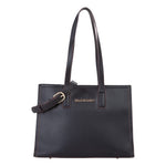 Mario Valentino Shopping Bag Donna in Colore Nero con Cuciture a Contrasto e Portachiavi Accesssorio Frontale