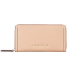 Mario Valentino Portafoglio Donna Grande Zip Around Beige con Cuciture a Contrasto