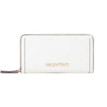 Mario Valentino Portafoglio Donna Grande Zip Around in Pelle Sintetica Bianco con Cuciture a Contrasto