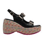 Fornarina Mila Sandalo Nero con Zeppa in Raffia Colorata da Donna