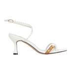 By Byblos Sandalo Donna in Ecopelle Bianco Cuoio con Borchiette e Tacco Sottile 80mm