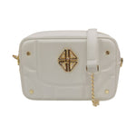 4US Tracolla Bianca Effetto Trapuntato con Zip e Catena da Donna