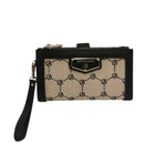 Gattinoni Roma Portafoglio Piccolo Donna in Ecopelle Nero e Tessuto Beige Stampa Logo con Polsiera